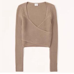 Abercrombie & Fitch LuxeLoft Ballet Wrap RIBBED Sweater TAN Brown Size LARGE NWT